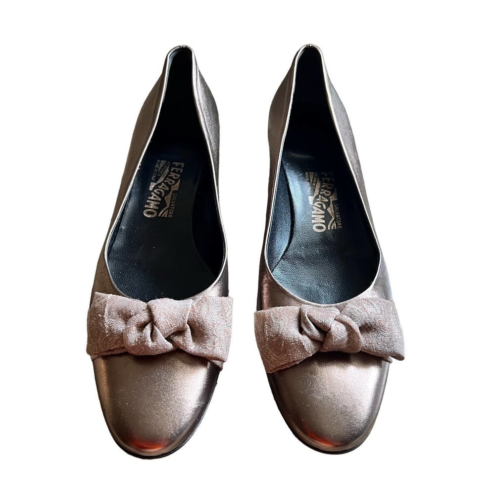 Salvatore Ferragamo Metallic Flats with Bow
